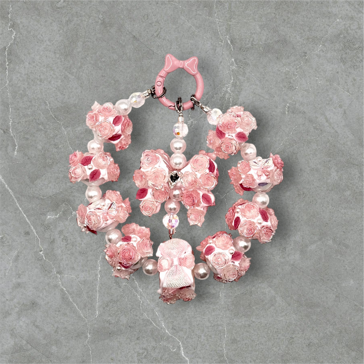 Pink Roses hand painted beads and bow