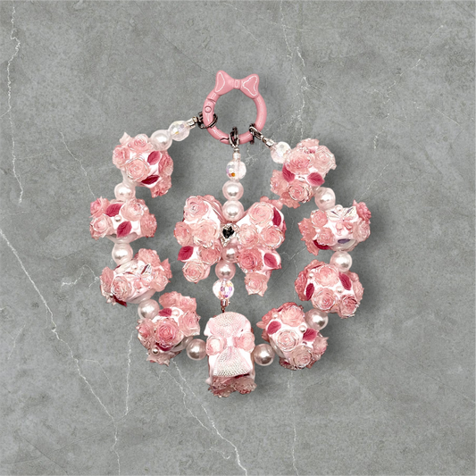 Pink Roses hand painted beads and bow